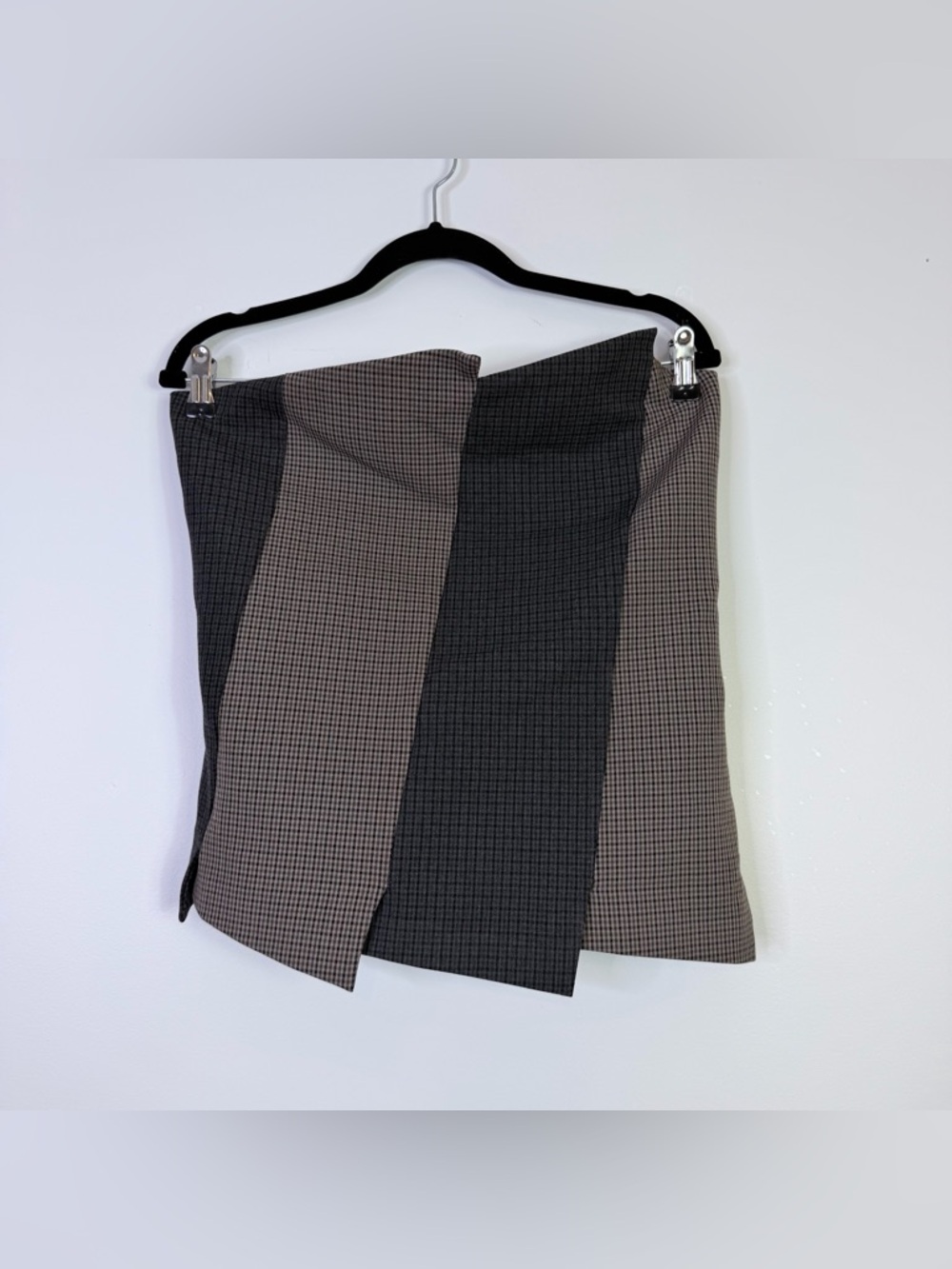 Zara | Black and Brown Asymmetrical Checkered Strapless Tube Top XXL